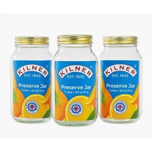 Kilner 1 Litre Preserve Jars W/ Lids Lot Of 3 Canning & Storage 34 Oz. Each New